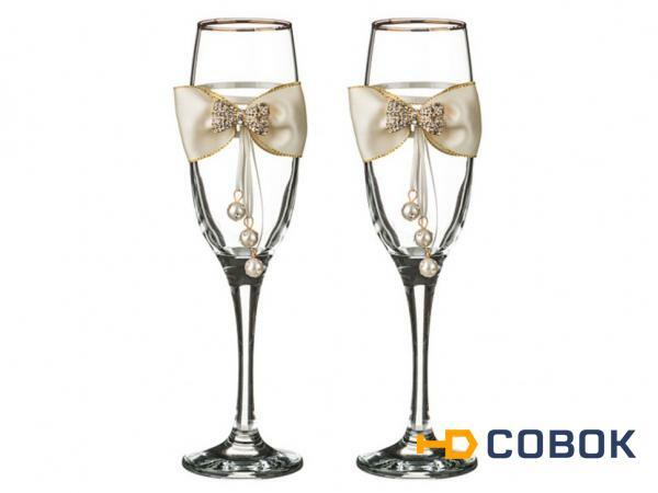 Фото Набор бокалов для шампанского из 2 шт. с золотой каймой 170 мл. (802-510271)