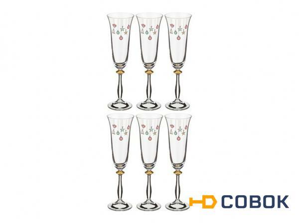 Фото Набор бокалов для шампанского из 6 шт."елочные игрушки" 190 мл. высота=25 см. Crystalex Cz (674-475)