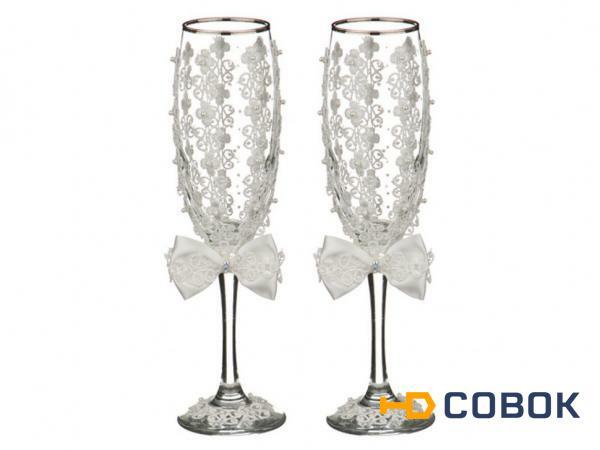 Фото Набор бокалов для шампанского из 2 шт. с серебрянной каймой 170 мл. (802-651033)