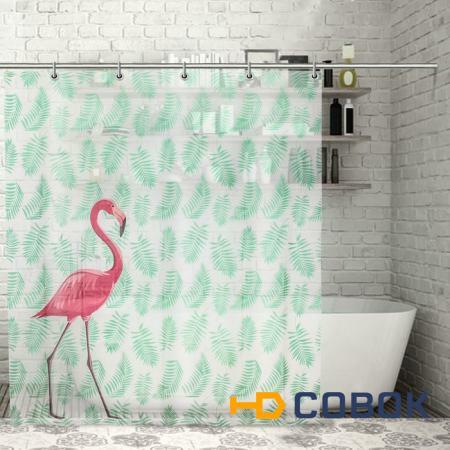 Фото Шторки для ванной PRORAB Штора для ванной 180х180см Фламинго + кольца
