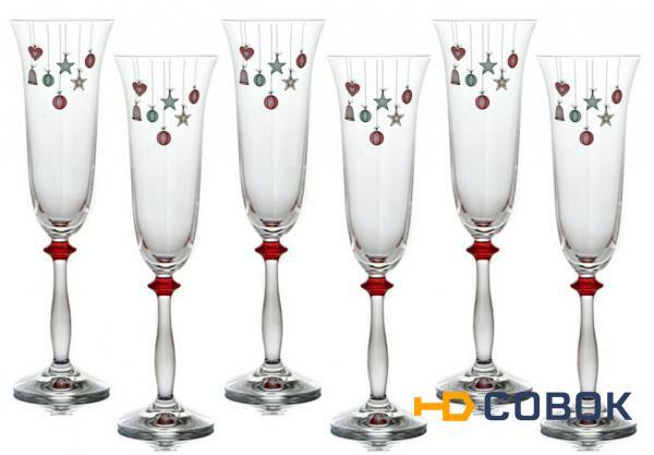 Фото Набор бокалов для шампанского из 6 шт."елочные игрушки" 190 мл. высота=25 см. Bohemia Crystal (674-256)