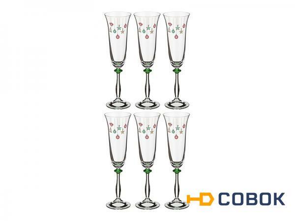 Фото Набор бокалов для шампанского из 6 шт."елочные игрушки" 190 мл. высота=25 см. Bohemia Crystal (674-472)