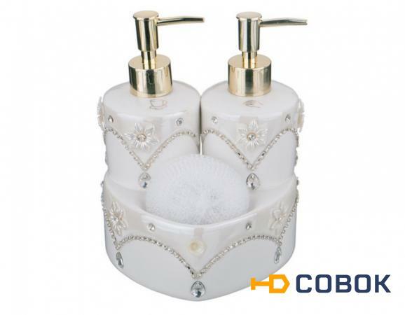 Фото Набор для кухни:дозатор для жидкого мыла+подставка для губки+губка Porcelain Manufacturing (437-066)