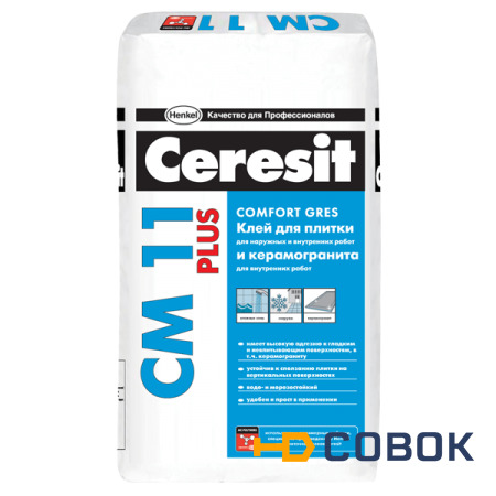 Фото Ceresit (Церезит) Церезит CM11 Плюс Клей для тонкослойного крепления плитки для внутр/наруж работ (25кг)