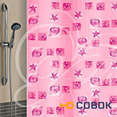 Фото Шторки для ванной PRORAB Штора для ванной 180х180см Ракушки роз. Эконом + кольца ПВД Вилина