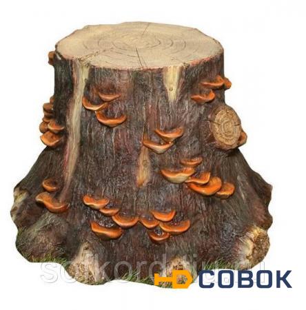 Фото Камень декоративный Пень с грибами средний 58*56*41см