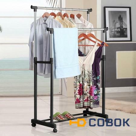 Фото Двойная напольная передвижная стойка для одежды Double-Pole Telescopic Clothes Rack