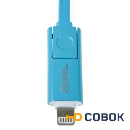 Фото PARTNER Кабель micro USB/Apple 8pin 1 м 2.1A 2-в-1 плоский Partner