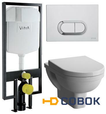 Фото Унитаз без обода подвесной с инсталляцией Vitra 7755B003-0075+ с клавишей