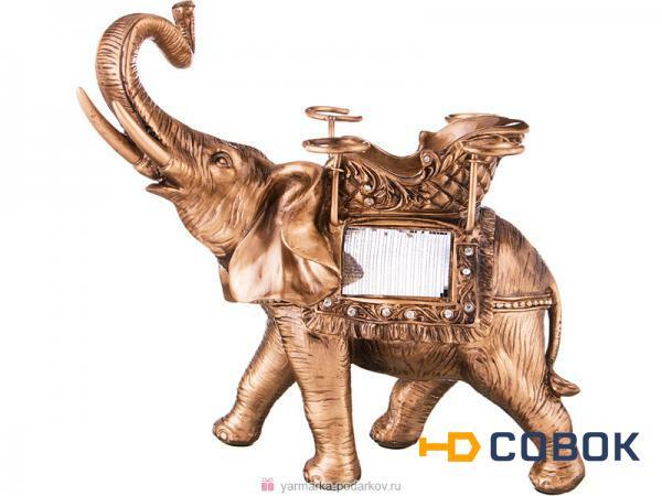Фото Декоративная подставка для бутылки и фужеров золотой слон 43х29х41,5 см