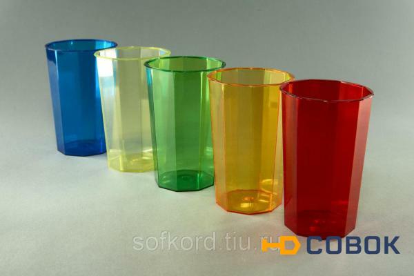 Фото Стакан 125 мл кристаллический цвет в ассортименте гранёный ПС (16 штук / упаковка