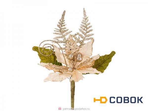 Фото Цветок искусственный пуансетия длина 30 см на клипсе