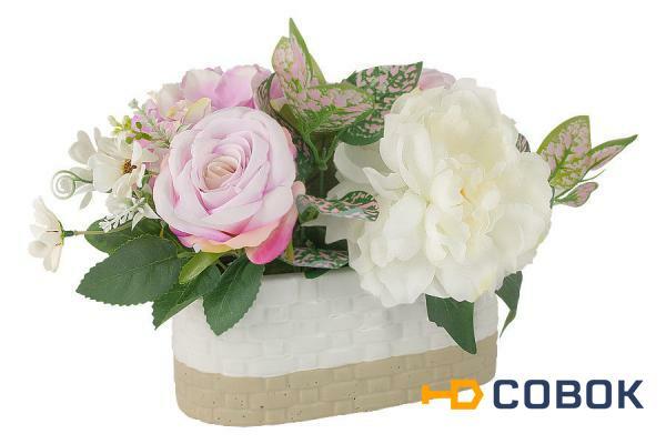 Фото Декоративные цветы Пион и гортензии в керамической вазе - DG-J7214 Dream Garden