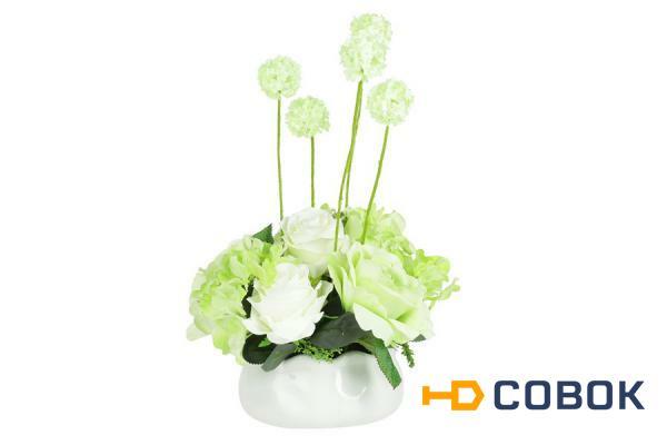 Фото Декоративные цветы Розы белые с зеленым в керамической вазе Dream Garden ( DG-15144-AL )
