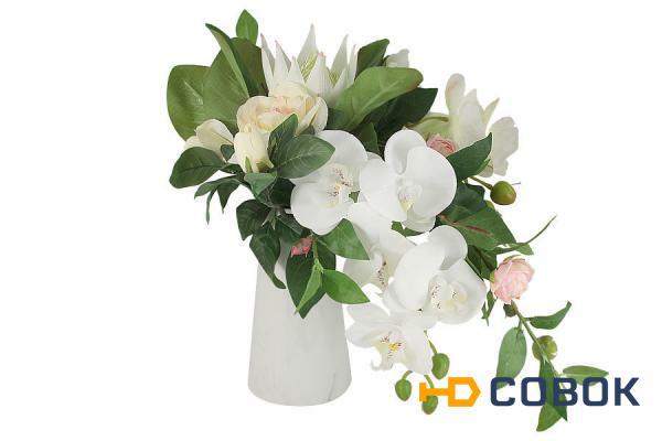 Фото Декоративные цветы Букет орхидея белая и гортензии в керамической вазе - DG-B1701 Dream Garden