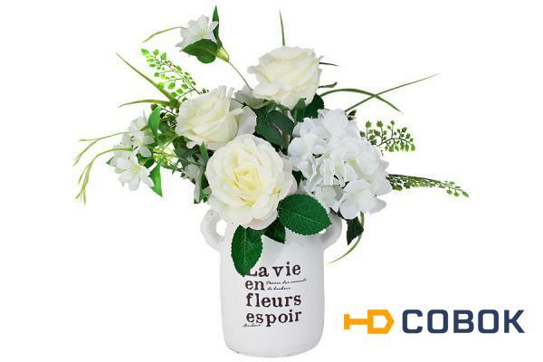 Фото Декоративные цветы Розы и гортензия белые в керамической вазе Dream Garden ( DG-15088-N-AL )