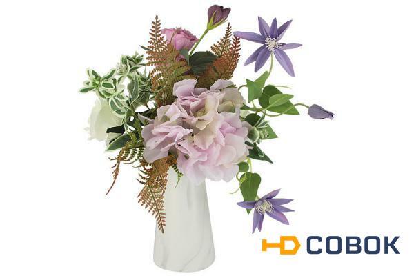 Фото Декоративные цветы Букет клематисы сиреневые и гортензии в керамической вазе - DG-B1703 Dream Garden