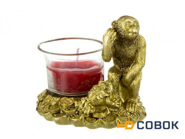 Фото Подсвечник "обезьянка с денежной жабой" 8*5,8*5,8 см Polite Crafts&gifts (117-197)