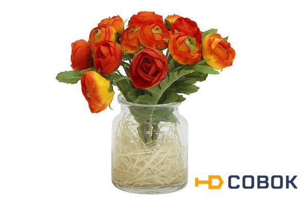 Фото Декоративные цветы Купальницы оранжевые в стекл вазе - DG-JA6035-OR Dream Garden