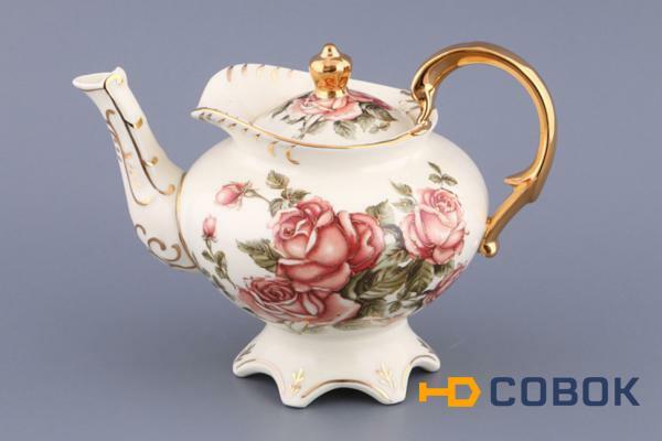 Фото Заварочный чайник "букет роз" на ножке с золотыми ручками 800 мл. Hangzhou Jinding (215-003)