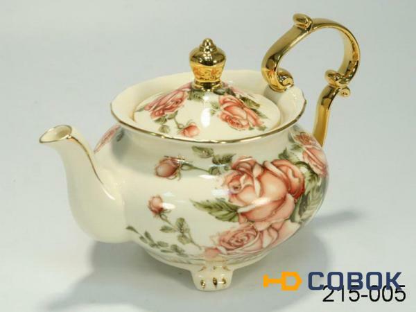 Фото Заварочный чайник на ножке с золотыми ручками "роза" 800 мл. Hangzhou Jinding (215-005)