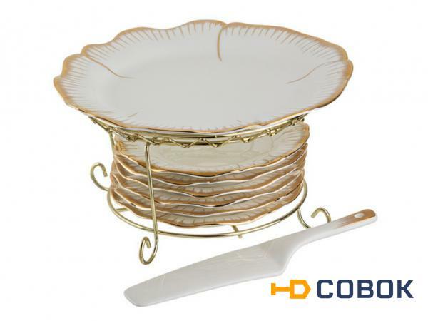 Фото Набор для торта "цветочная симфония" 8пр.: блюдо+6 тарелок+лопатка диаметр=27/18 см. Hangzhou Jinding (590-083)