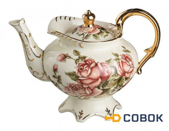 Фото Заварочный чайник "букет роз" на ножке с золотыми ручками 800 мл. Hangzhou Jinding (215-003)