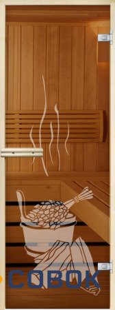 Фото Стеклянная дверь для бани и сауны с рисунком