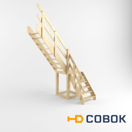 Фото Деревянная лестнице на тетиве с поворотом на 90 градусов