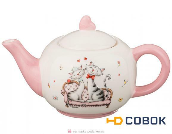 Фото Заварочный чайник розовый гламурные кошечки 600 мл