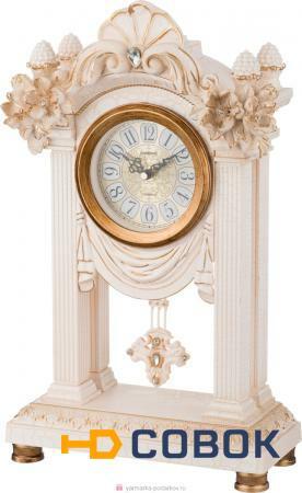 Фото Часы настольные кварцевые с маятником белые цветы 26,5х12х45,5 см