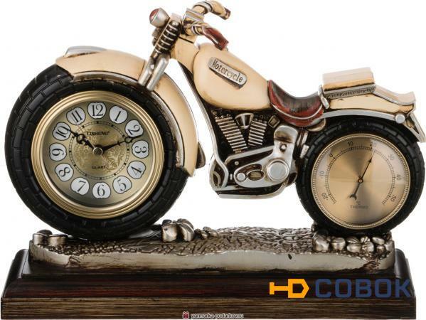 Фото Часы настольные кварцевые с термометром мотоцикл 29,5х10х22 см