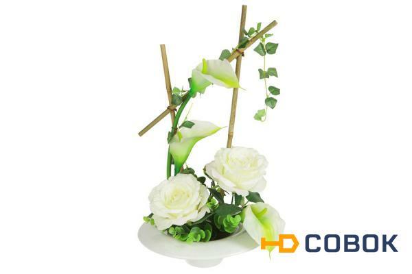 Фото Декоративные цветы Розы и каллы белые на керамической подставке - DG-15009-AL Dream Garden