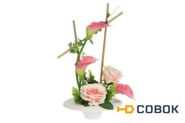 Фото Декоративные цветы Розы и каллы розовыена керамической подставке - DG-15009-PK-AL Dream Garden