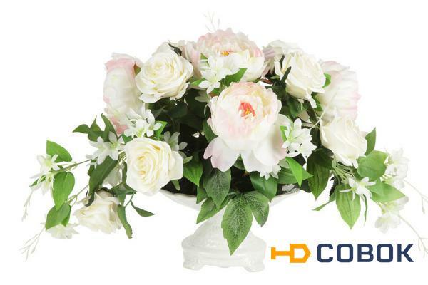 Фото Декоративные цветы Розы и пионы в керамической вазе - DG-15146-AL Dream Garden