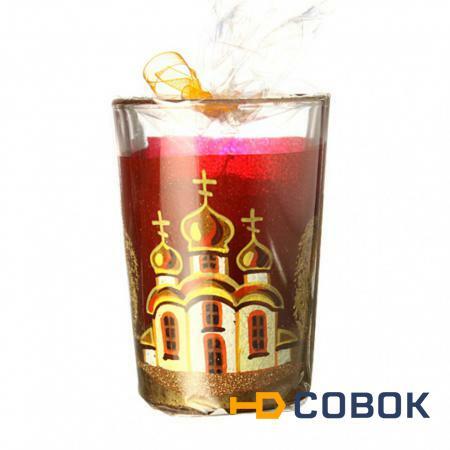 Фото Подсвечник стакан со свечой декоративный 250гр "церковь бордо" 250 гр. (135-36382)