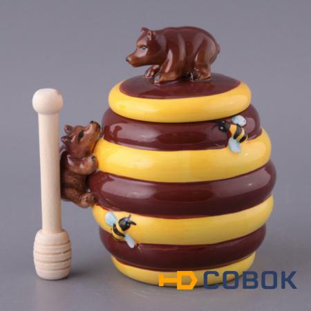 Фото Банка для меда 1000 мл. + деревянная палочка Hebei Grinding (490-121)