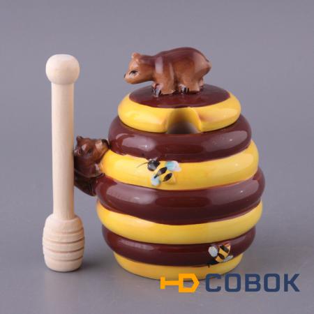 Фото Банка для меда 500 мл. + деревянная палочка Hebei Grinding (490-120)