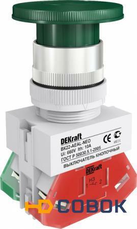 Фото Кнопочный выключатель в сборе DEKraft 1 управляющий элемент зеленый без фиксации