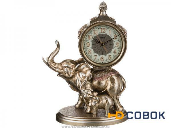 Фото Часы настольные кварцевые слониха со слоненком цвет: бронза 28х18х40 см
