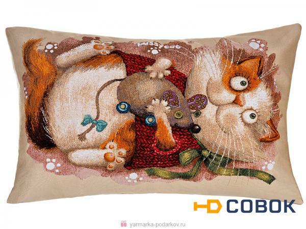 Фото Подушка 45х63 баловни кот и мышь. гобелен