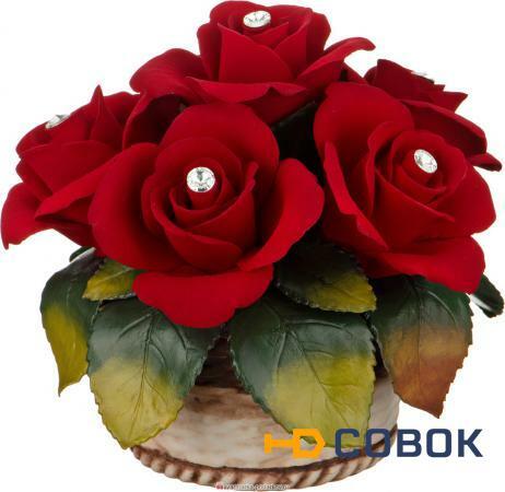 Фото Изделие декоративное корзинка с розами диаметр 16 см