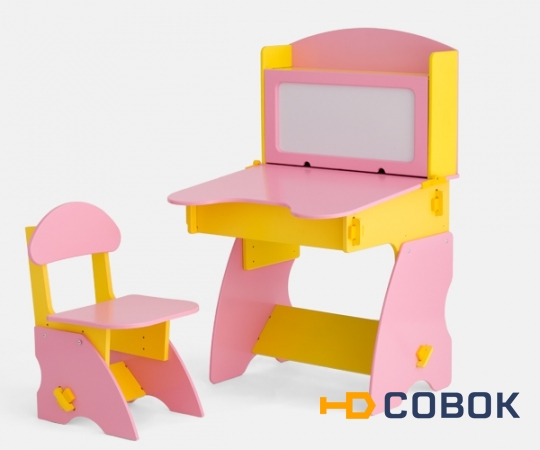Фото Детский столик магнитной доской и стульчик . Розово-желтый