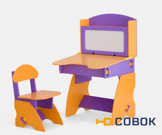 Фото Детский столик магнитной доской и стульчик . Фиолетово-оранжевый.
