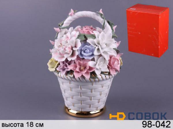 Фото Декоративное изделие "букет цветов в корзине" высота=17 см.крас.карт.уп Hangzhou Jinding (98-042)