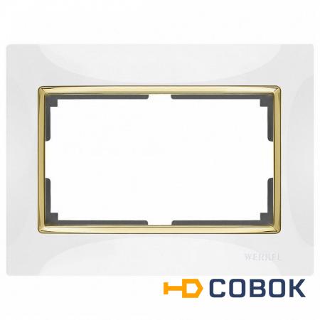 Фото Рамка для двойной розетки (белый,золото) WL03-Frame-01-DBL-white-GD; a035260