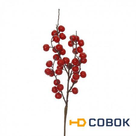 Фото Декор веточка с красными ягодами 55 см