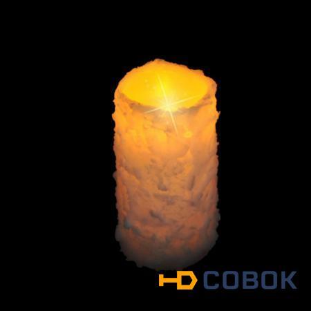 Фото Декор свеча в инее б/о теплый свет 15*8 см