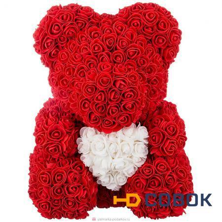 Фото Декоративное изделие медвежонок из роз с сердцем 40 см