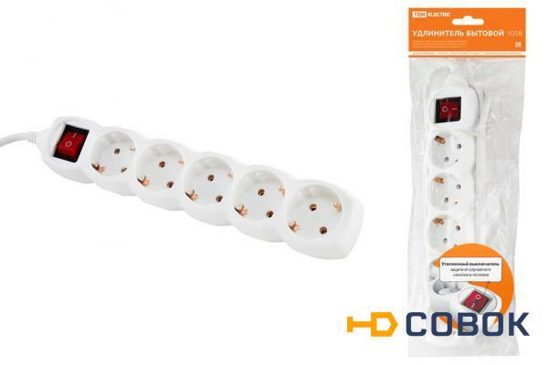 Фото Удлинитель бытовой У05В выкл. 5 гнезд 5 метров с зазем. ПВС 3х1мм2 16А TDM